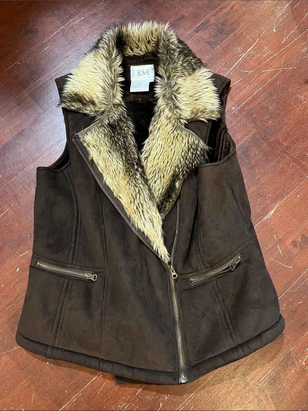 Live a Little Brown Faux-Suede Vest with Faux-Fur Collar
